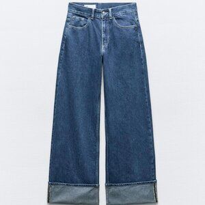 Zara TRF High Waist Turned Up Jeans, 25 (US 0), Blue